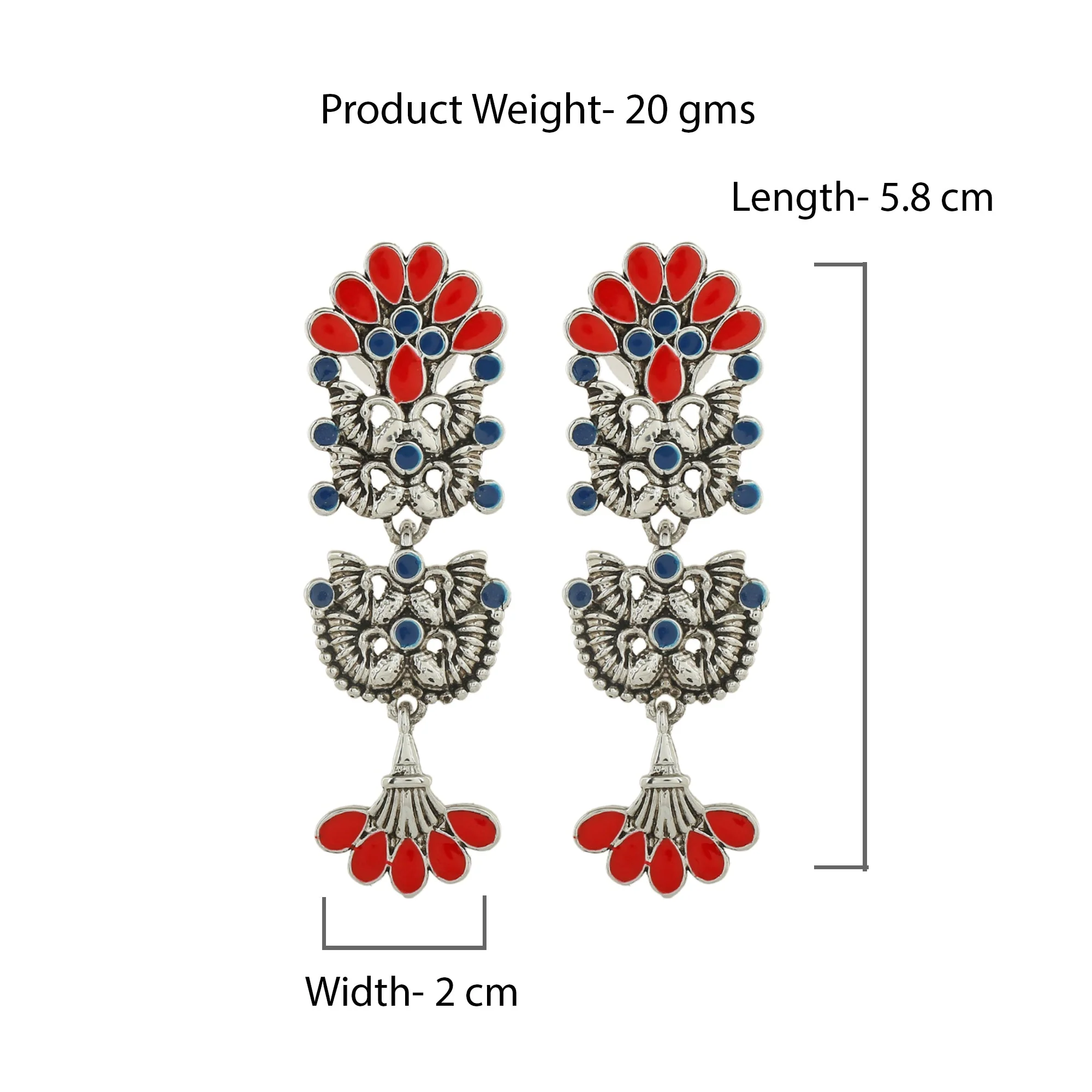 Silver Oxidised Multicolour Meenakari Floral Earrings - Image 6