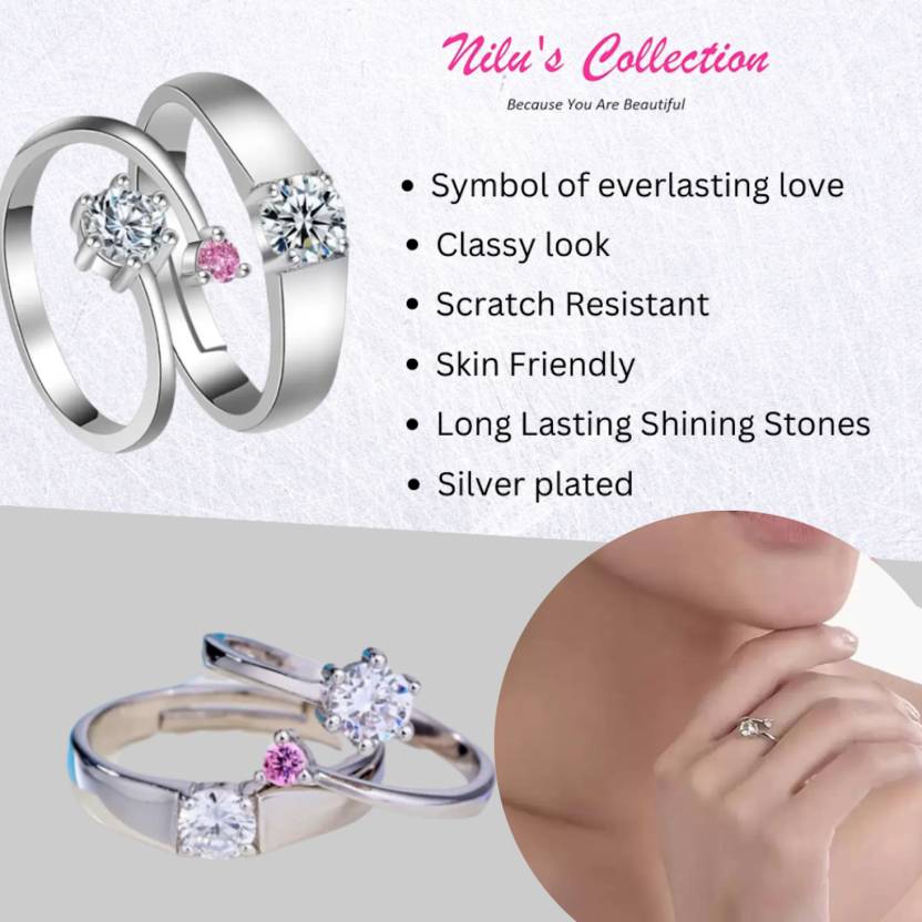 Silver Plated Couple Ring With Crystal Designed For Men And Women| Valentine'S Gift Wedding Engagement Ring - Image 4