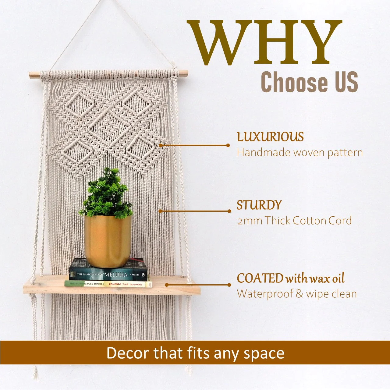Single Macrame Hanging Shelf - Image 6