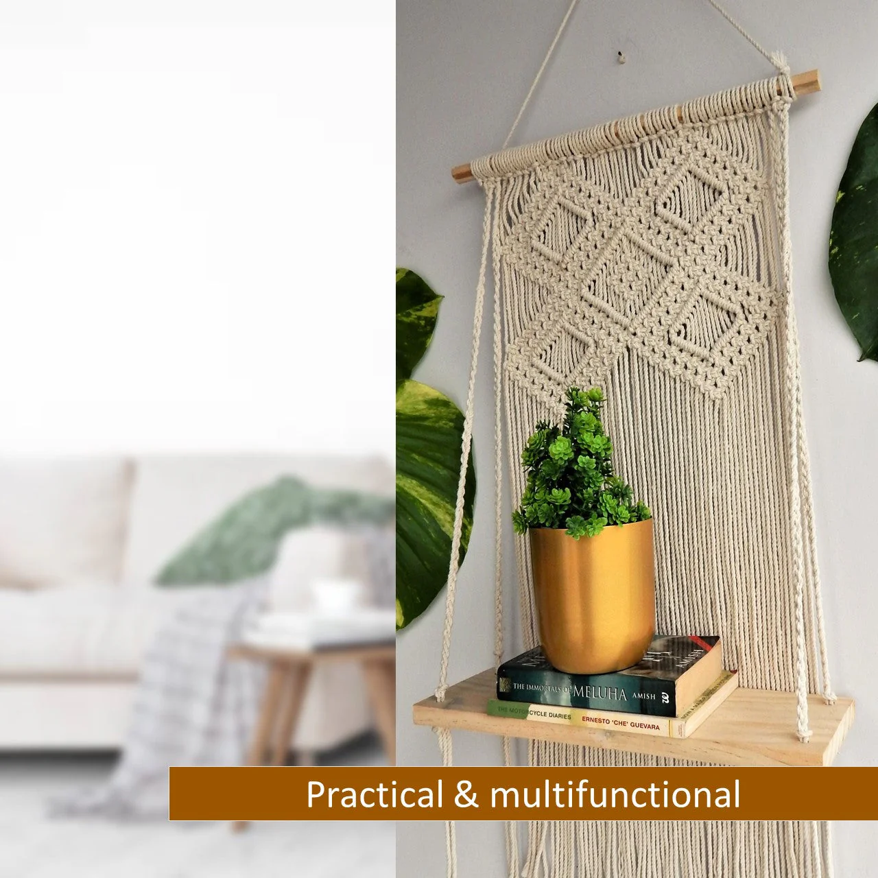Single Macrame Hanging Shelf - Image 8