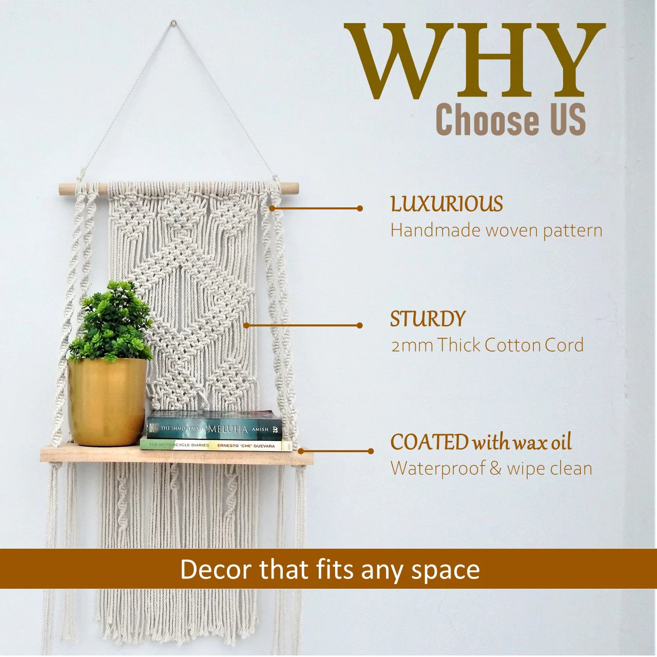 Single Macrame Hanging Shelf - Image 5