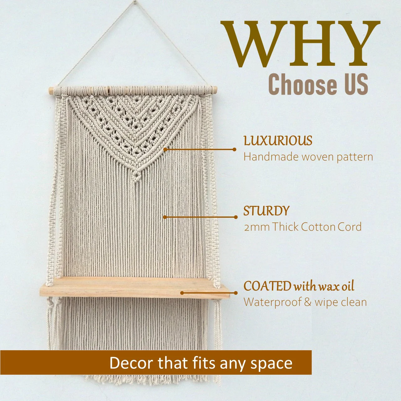 Single Macrame Hanging Shelf - Image 5