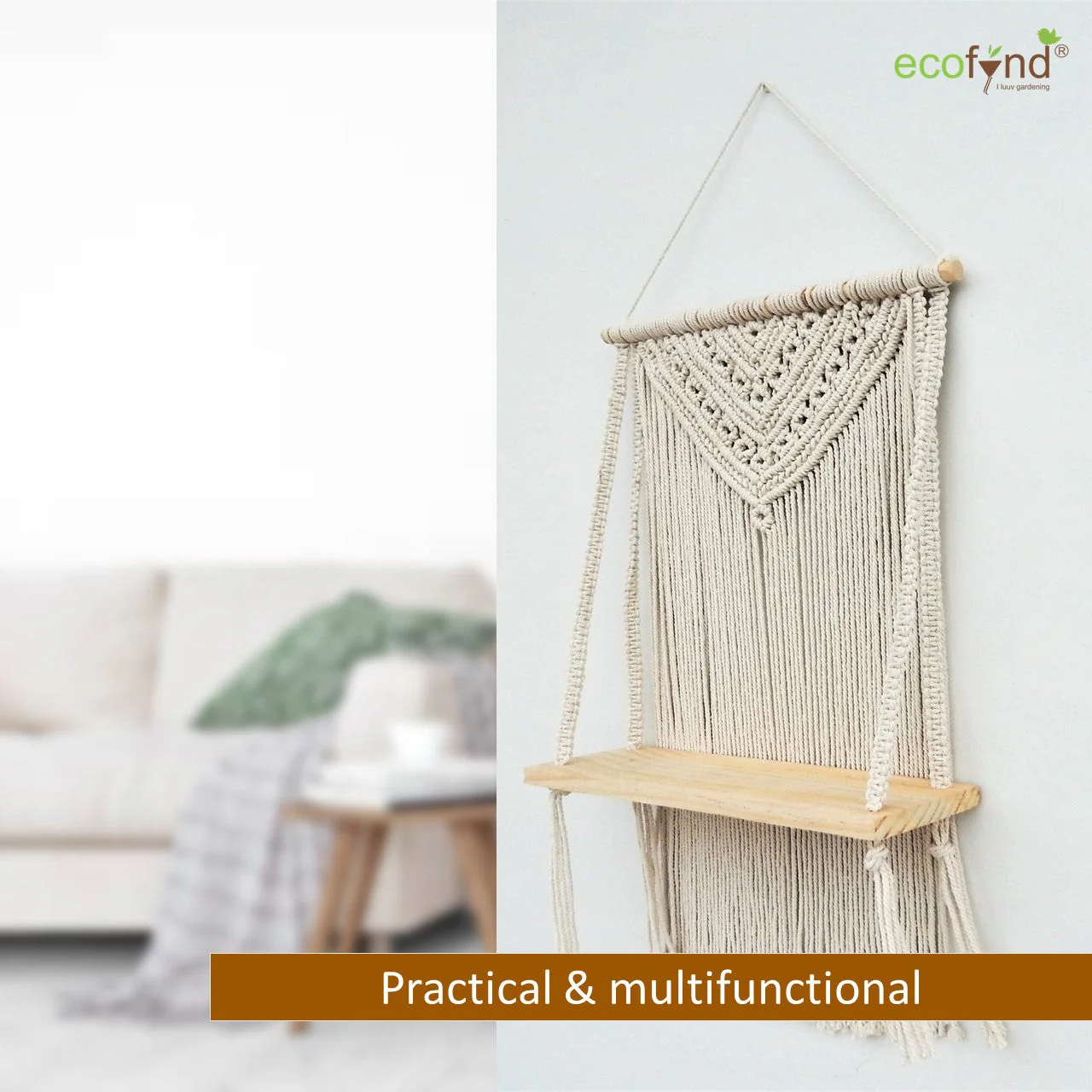 Single Macrame Hanging Shelf - Image 7