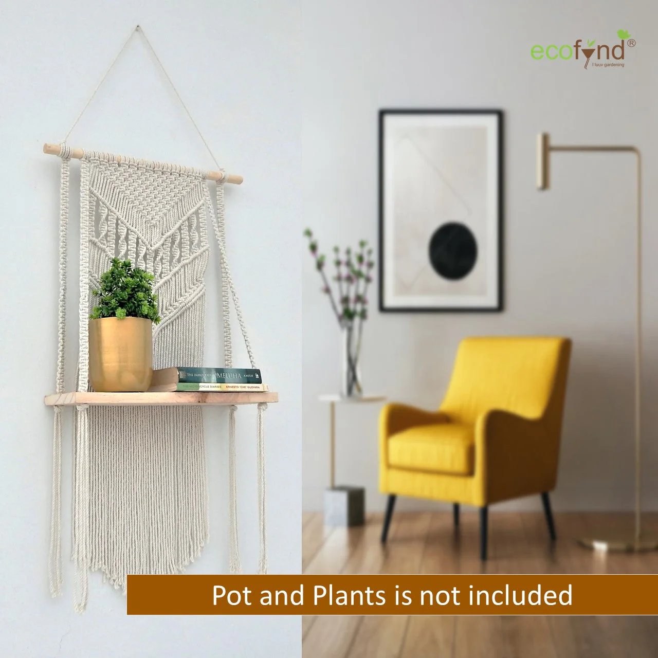 Single Macrame Hanging Shelf - Image 2