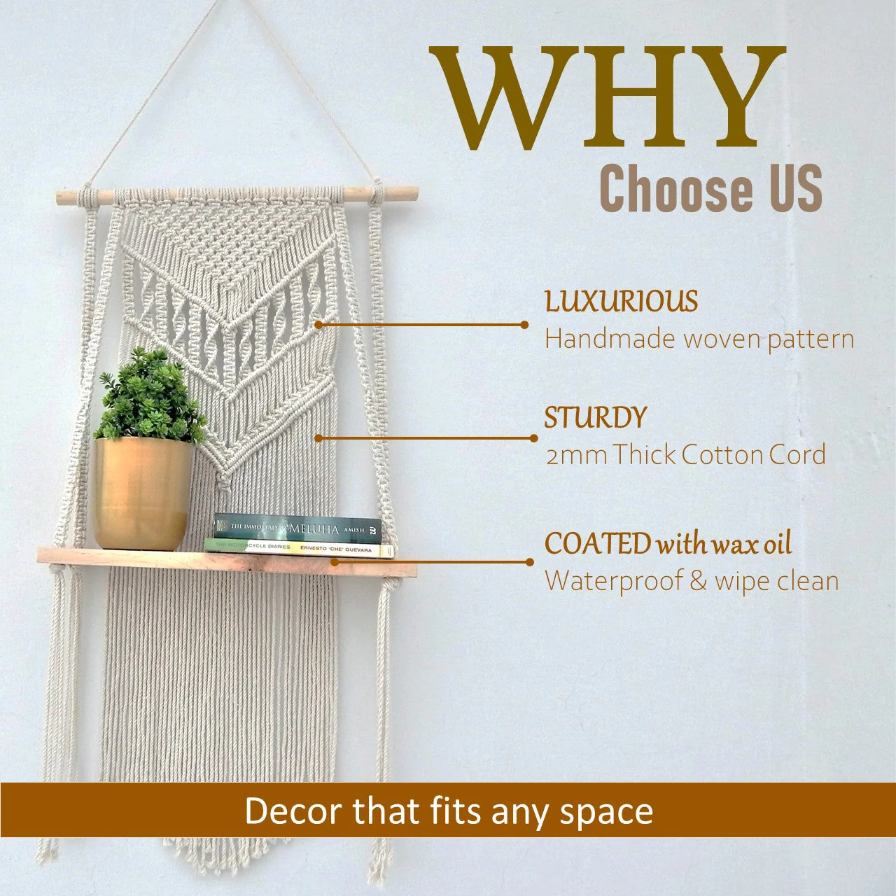 Single Macrame Hanging Shelf - Image 5