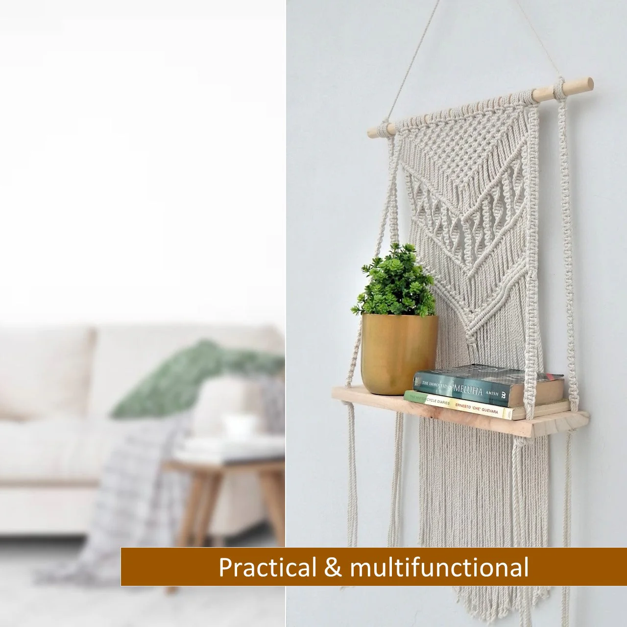 Single Macrame Hanging Shelf - Image 7