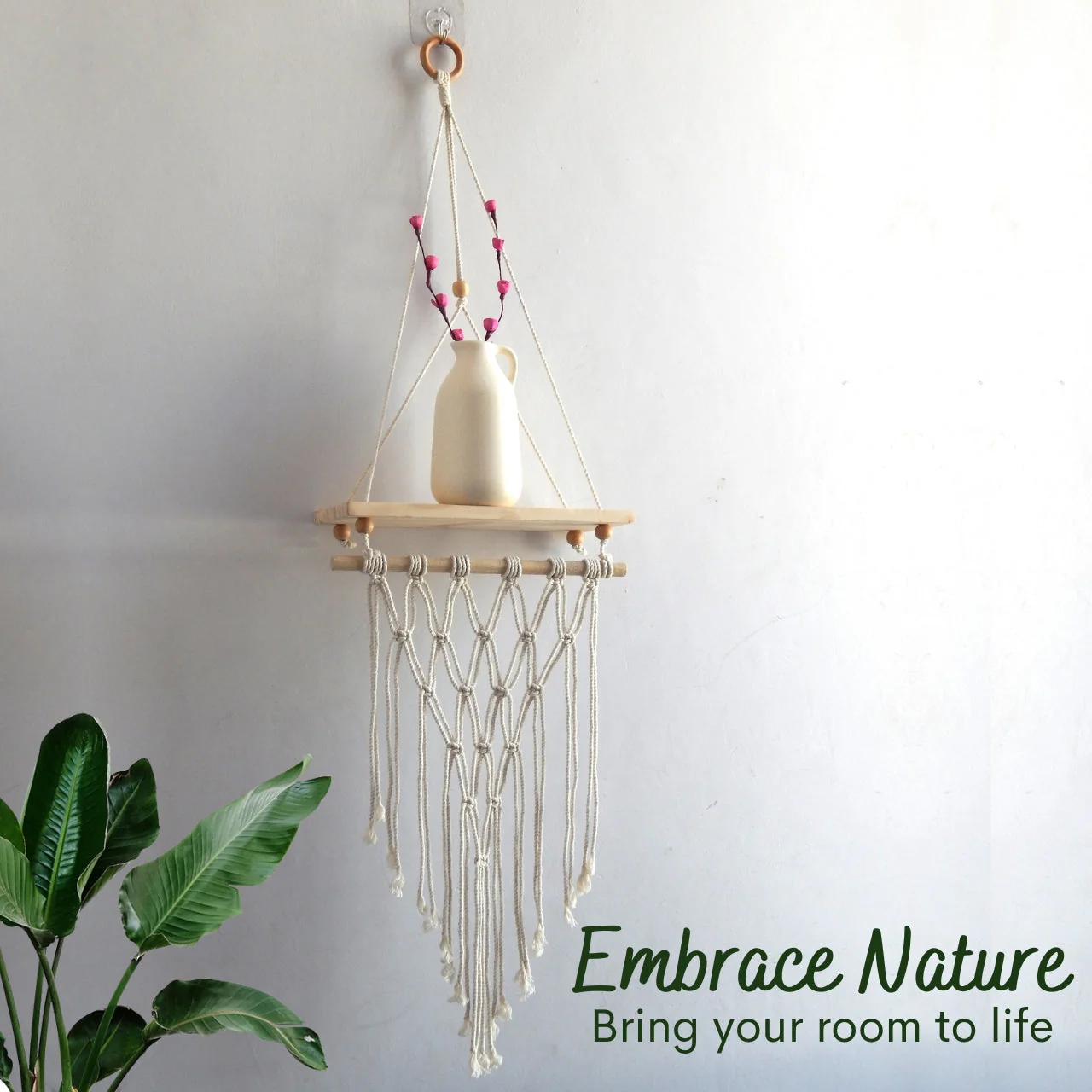 Single Macrame Hanging Shelf - Image 3