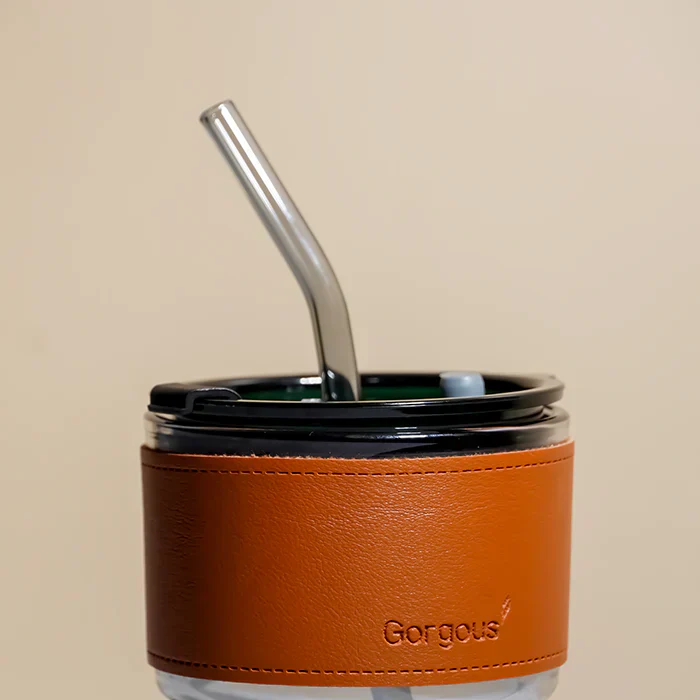 SipMate: Glass Tumbler with Lid, Straw & Leather Sleeve – Perfect for Coffee, Tea, Juice & Everyday Hydration - Image 3