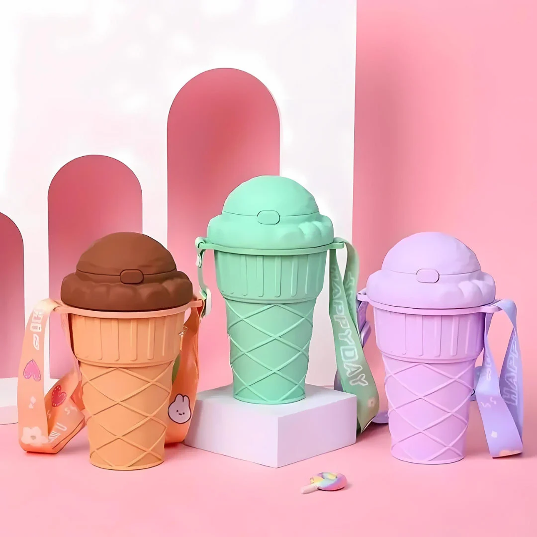 Sippy: Adorable Ice Cream Cone Sipper Bottle with Built-In Straw & Kid-Friendly 450ml Design - Image 8