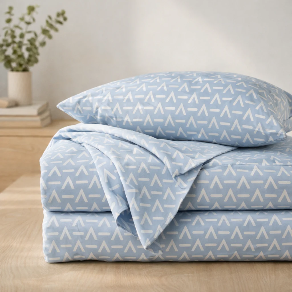 Sky Blue Geometric Queen Size Bedsheet with 2 Pillow Covers | Soft Cotton Double Bed Sheet - Image 2