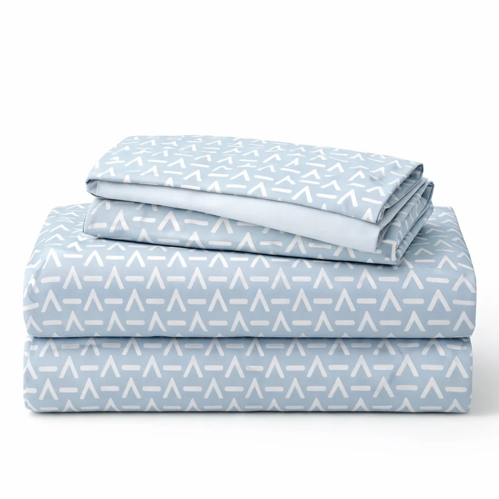 Sky Blue Geometric Queen Size Bedsheet with 2 Pillow Covers | Soft Cotton Double Bed Sheet - Image 4