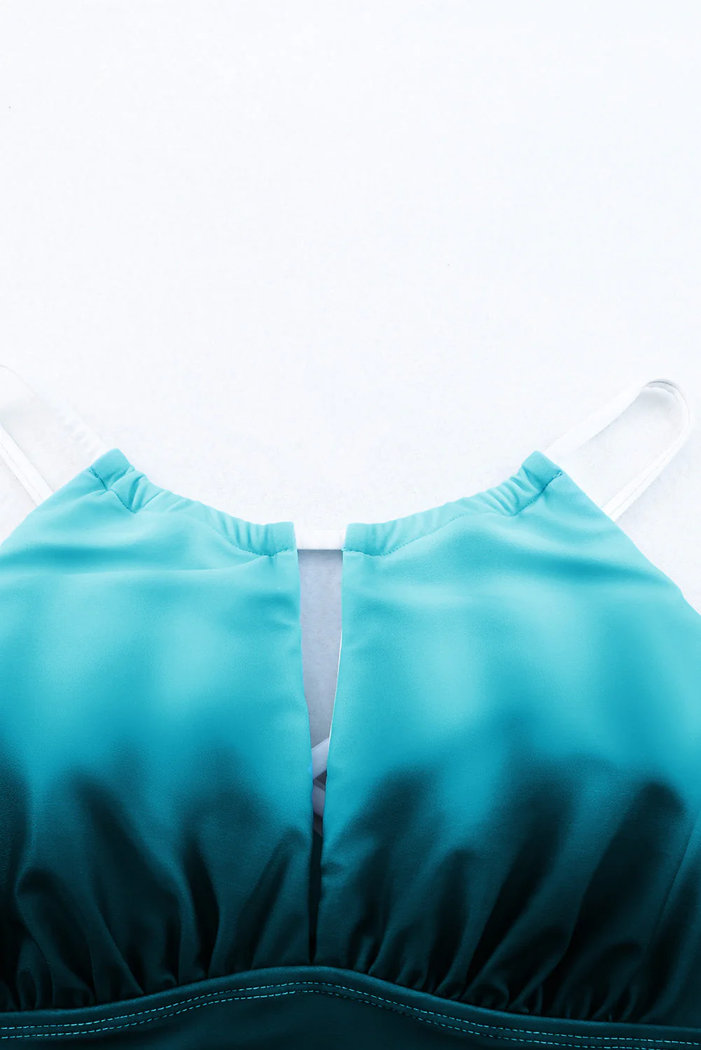 Sky Blue Oceanic Gradient Color Peekaboo Halter Tankini Swimsuit - Image 12