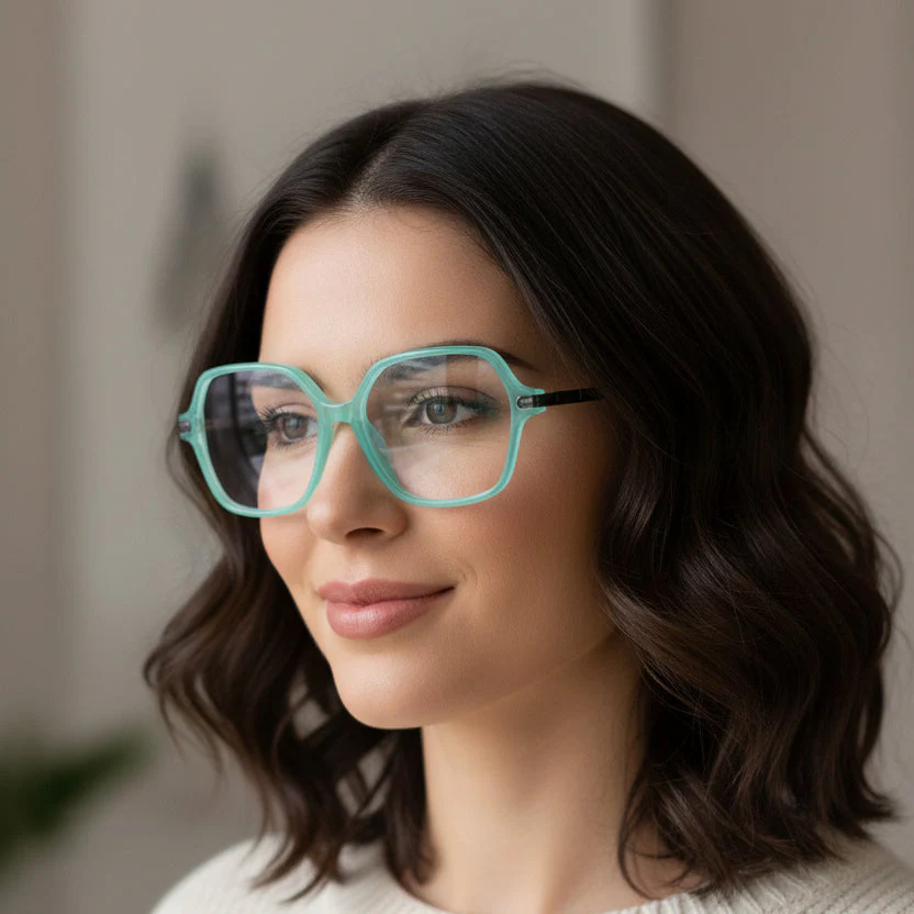 Sky-blue Oversize Square Green Eyeglasses For Women