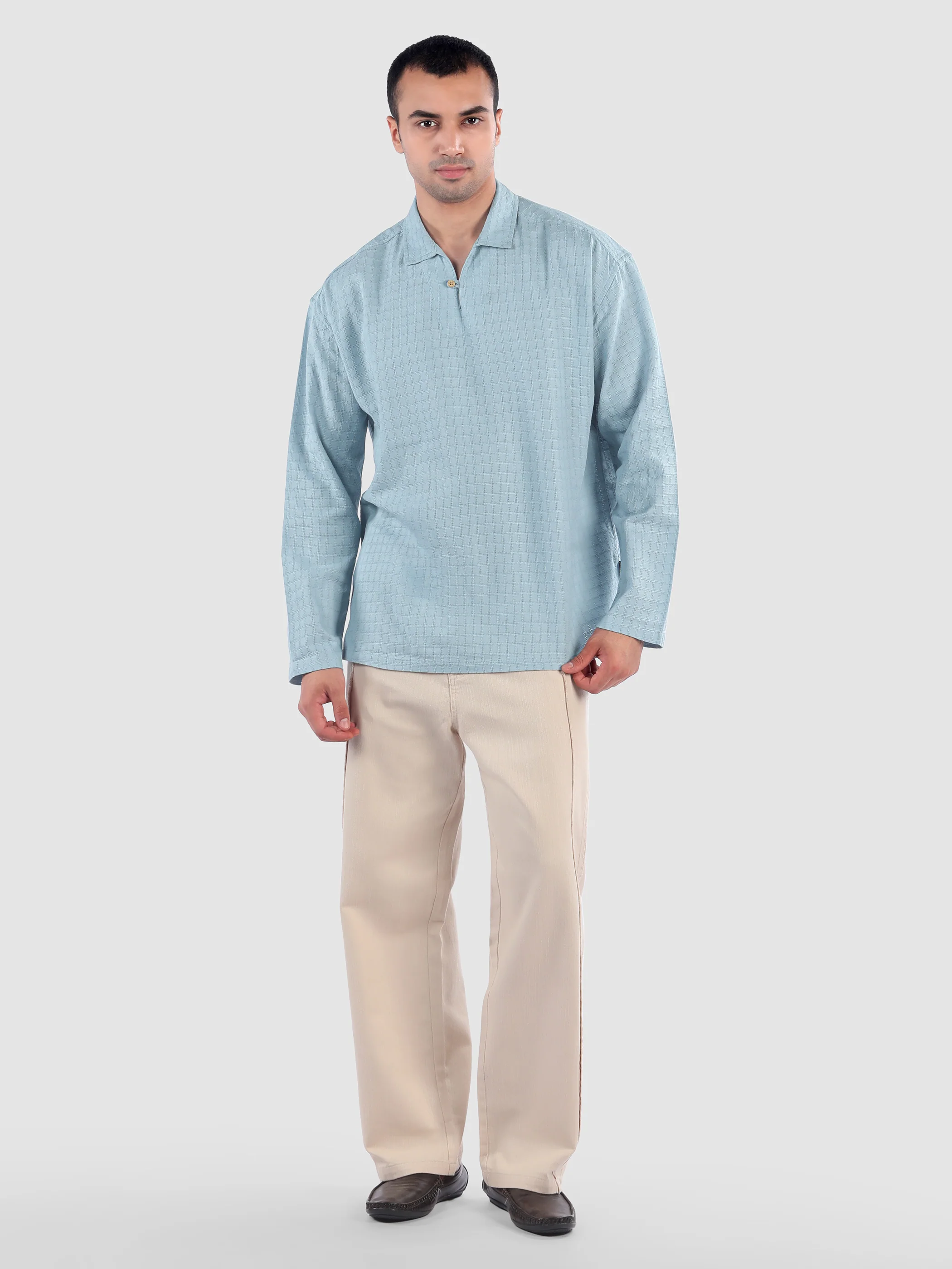 Sky Blue Pullover Kurta Shirt - Image 5