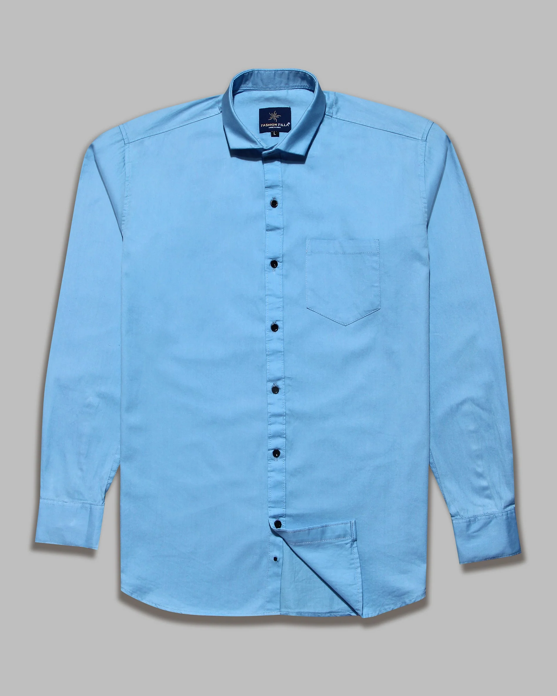 Sky Blue Super Soft Black Button Premium Cotton Shirt - Image 5