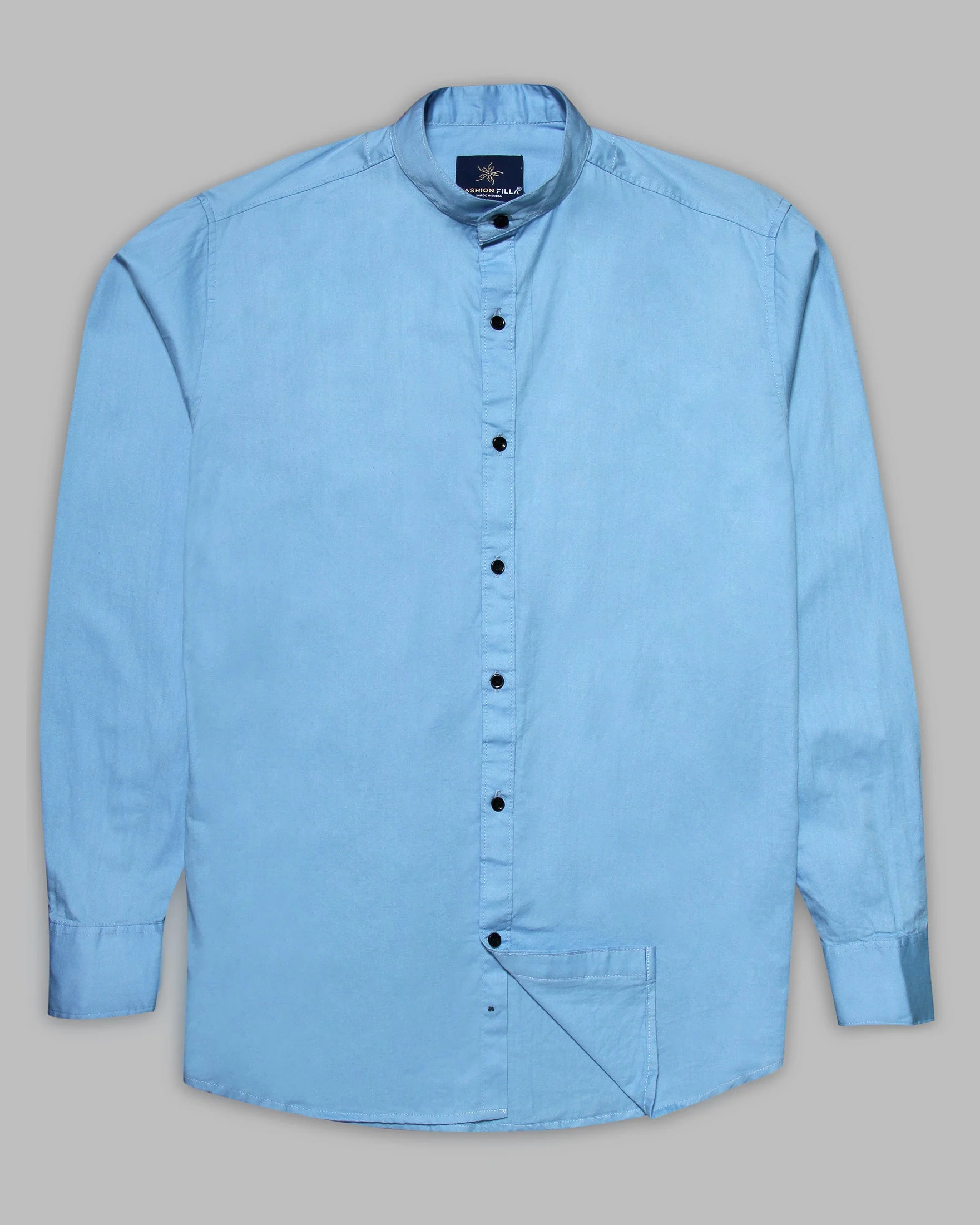 Sky Blue Super Soft Kurta Collar Premium Cotton Shirt - Image 5