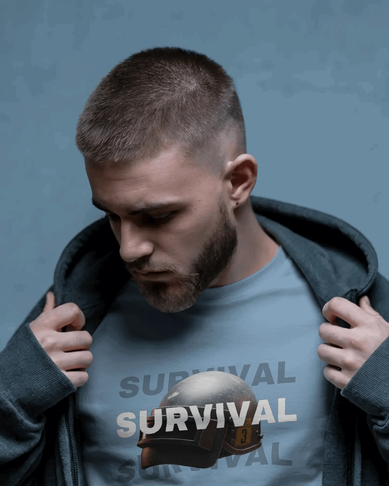 Sky Blue Survival Graphic printed Oversized Tshirt - Image 2