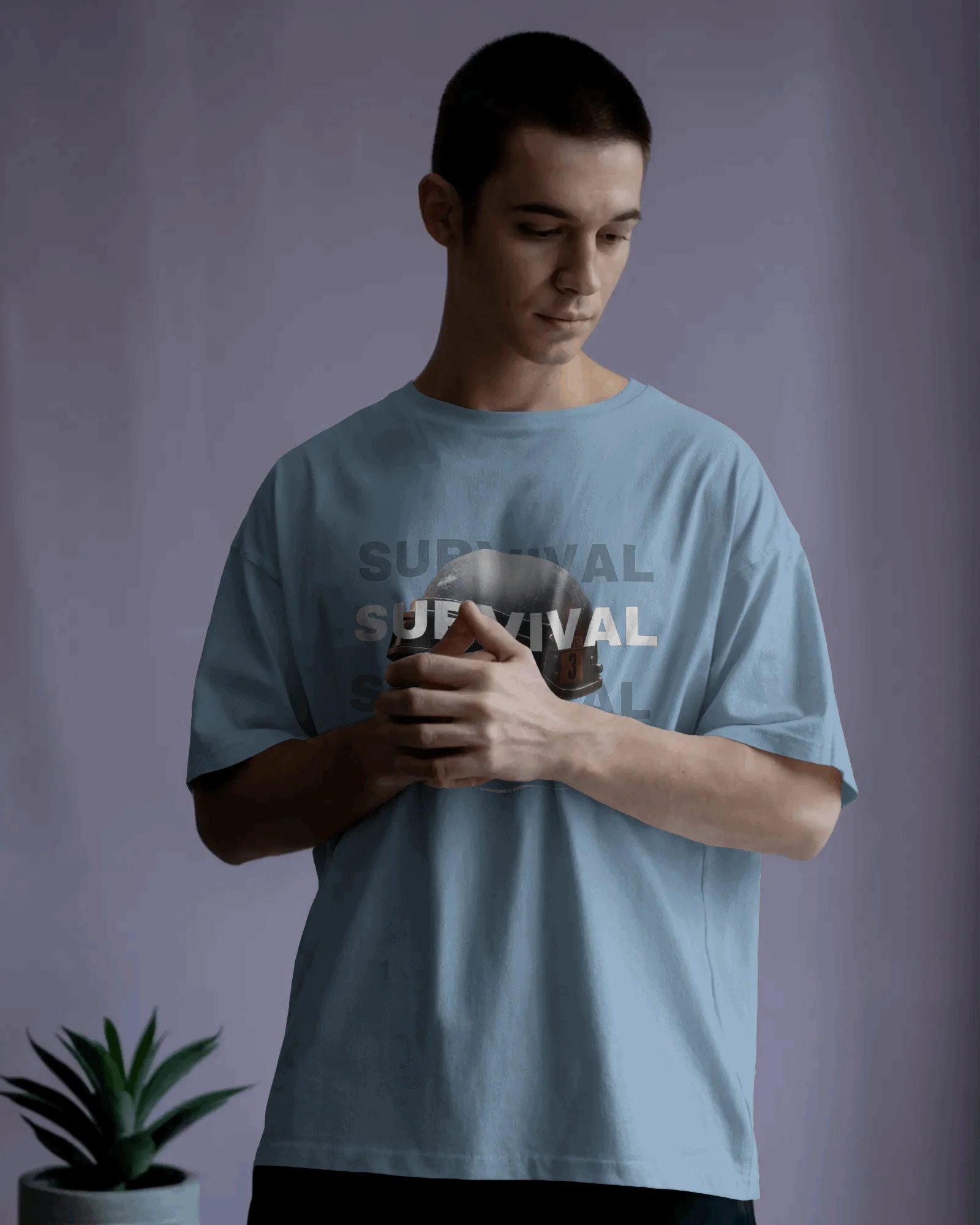 Sky Blue Survival Graphic printed Oversized Tshirt - Image 3