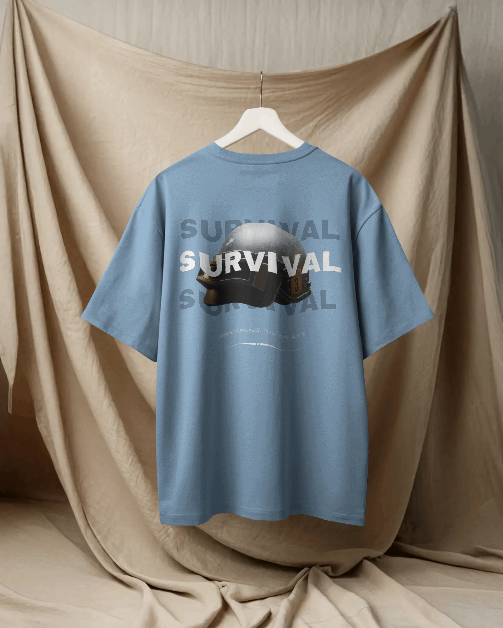 Sky Blue Survival Graphic printed Oversized Tshirt - Image 4