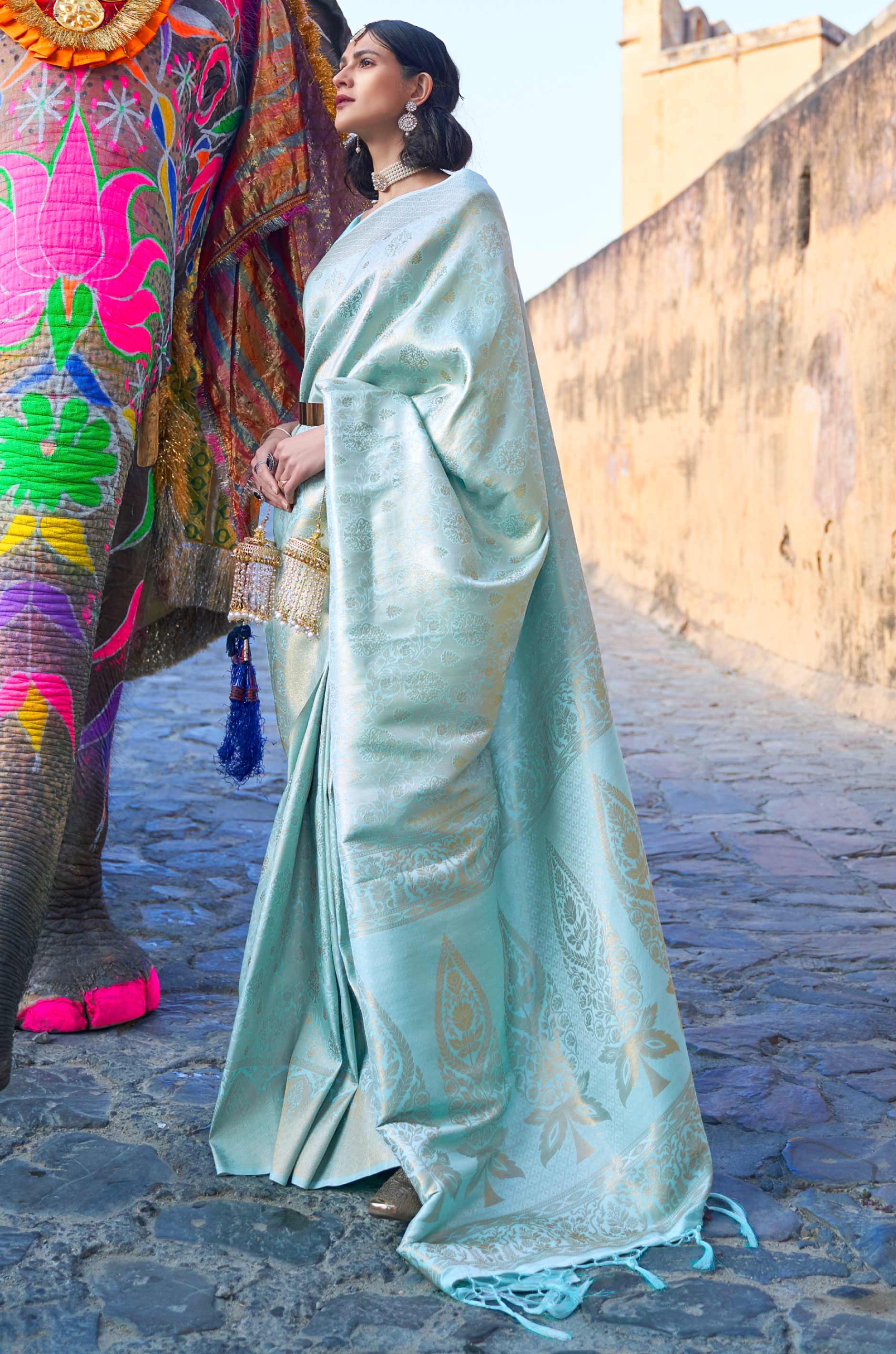 Sky Blue Woven Silk Saree