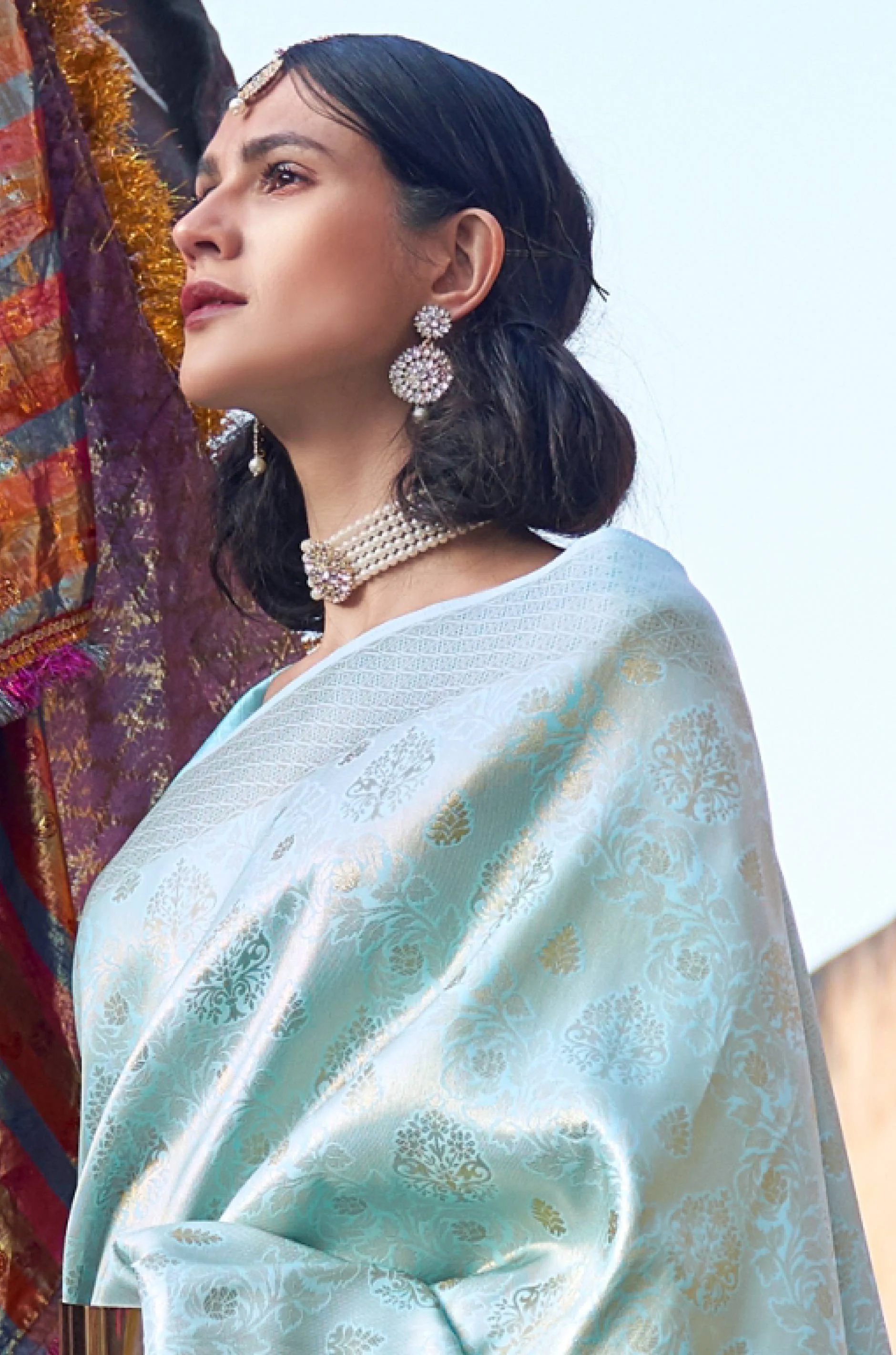 Sky Blue Woven Silk Saree - Image 4