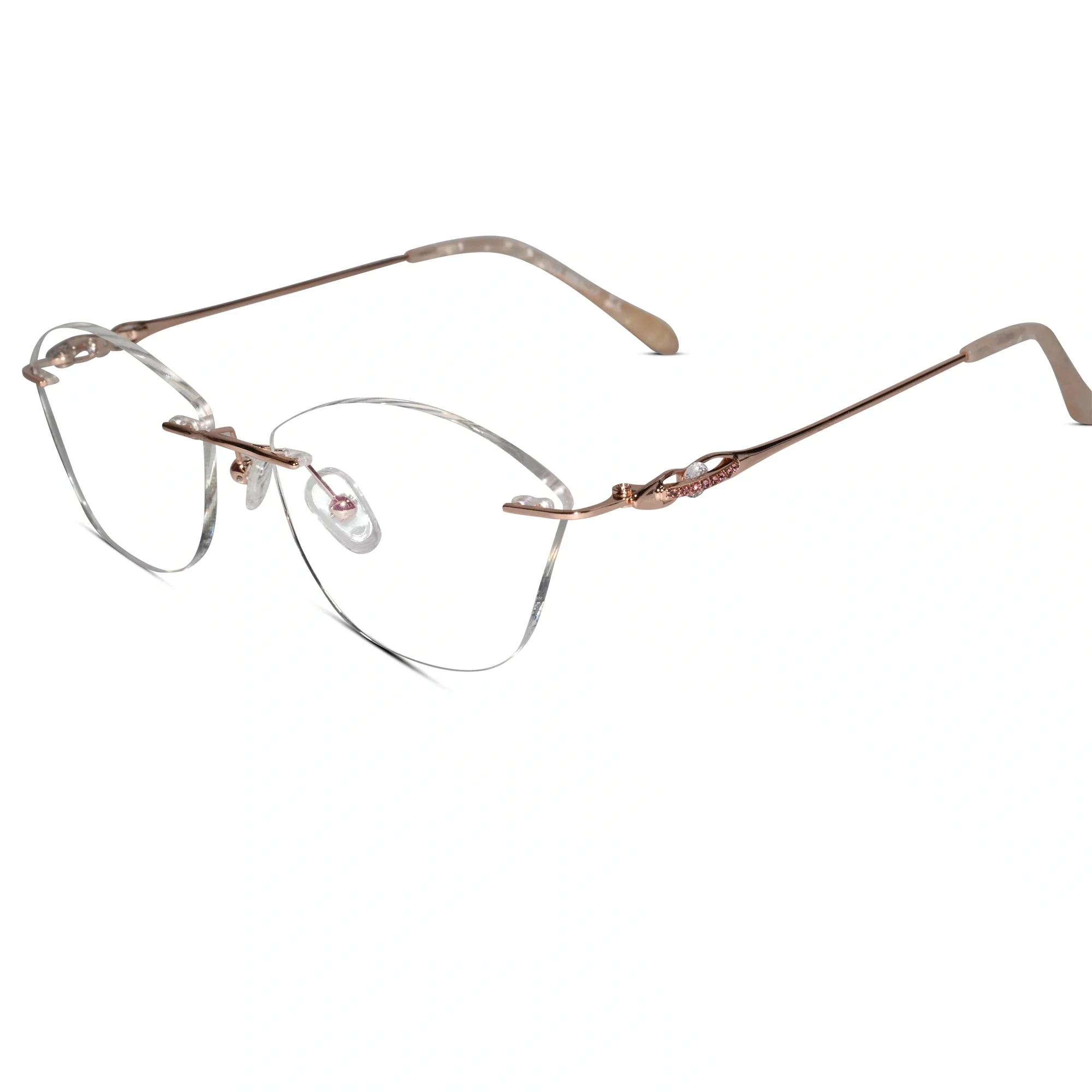 Sleek Rose Gold Cat Eye Designer Rimless Eyeglasses