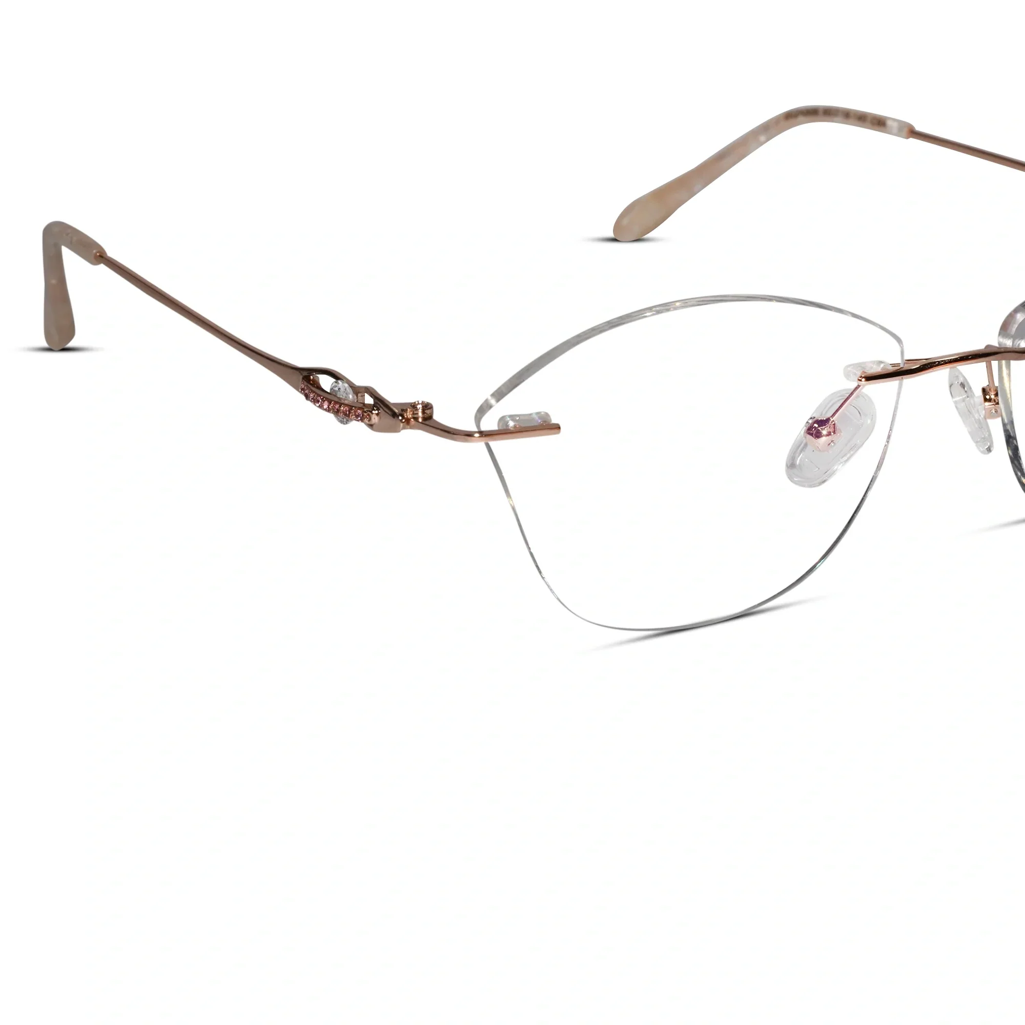 Sleek Rose Gold Cat Eye Designer Rimless Eyeglasses - Image 3