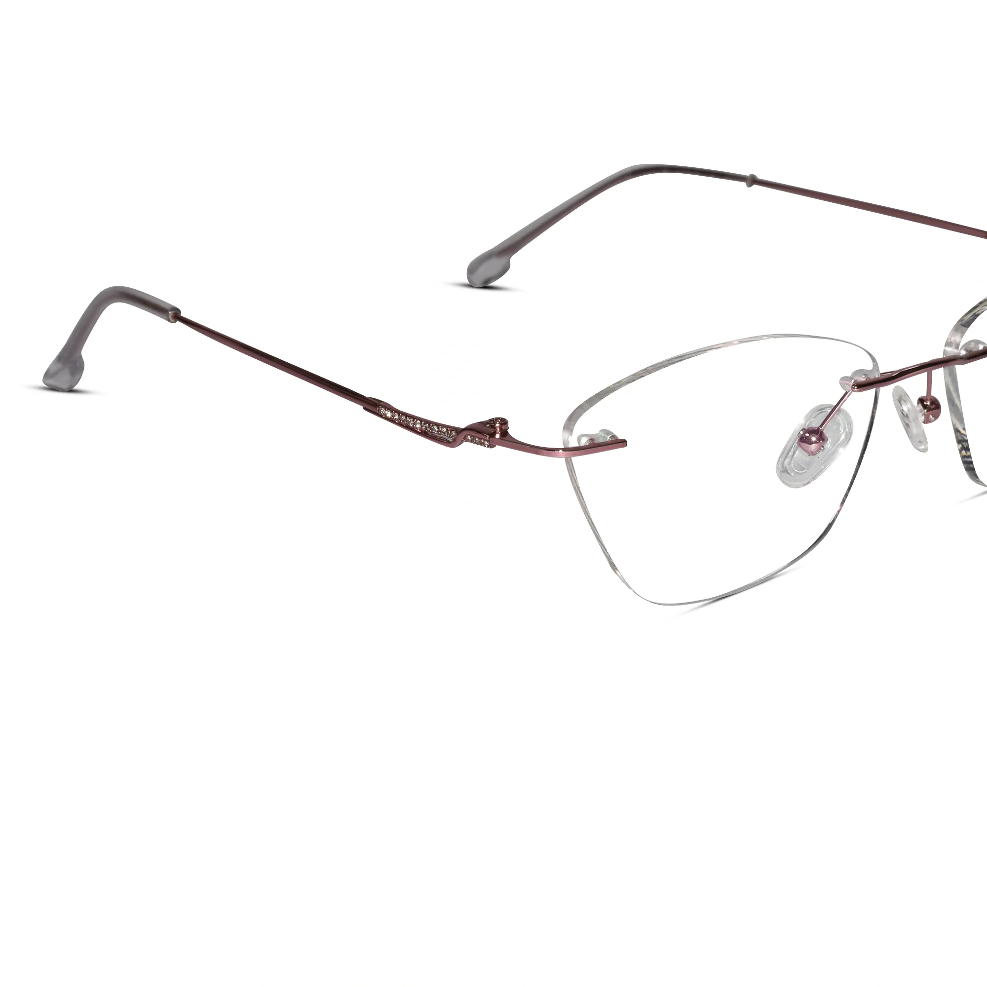 Sleek Rose Gold Jewel Designer Rimless Cat eye Eyeglasses - Image 2