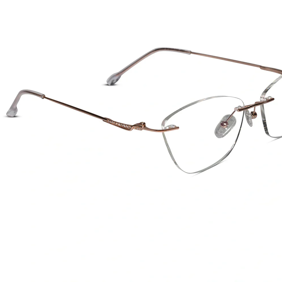 Sleek Rose Gold Jewel Designer Rimless Cat eye Eyeglasses - Image 5