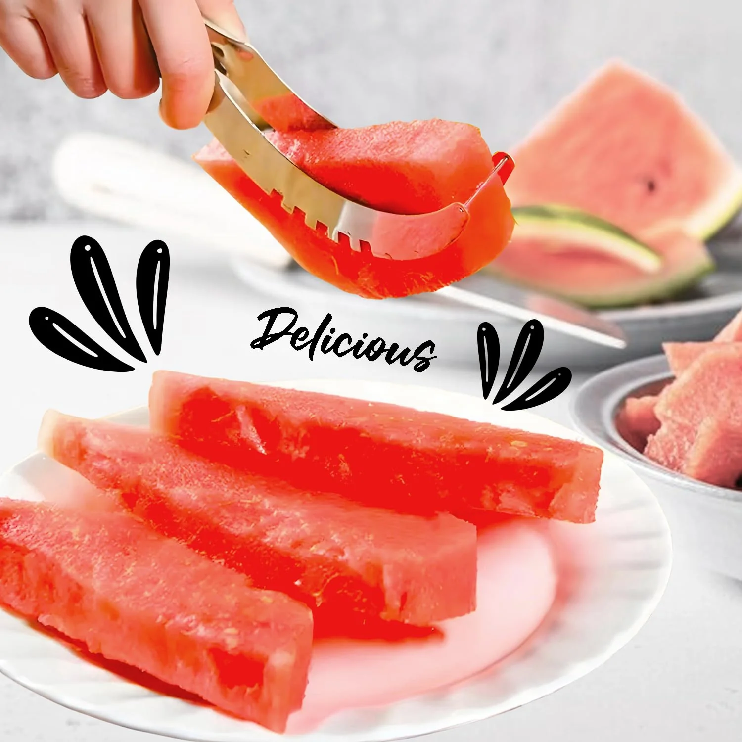 Slicey: 3-in-1 Stainless Steel Watermelon Cutter, Easy Grip Slicer Tool for Perfectly Cutting Melons, Cantaloupes & Pineapples with Precision & Speed - Image 2
