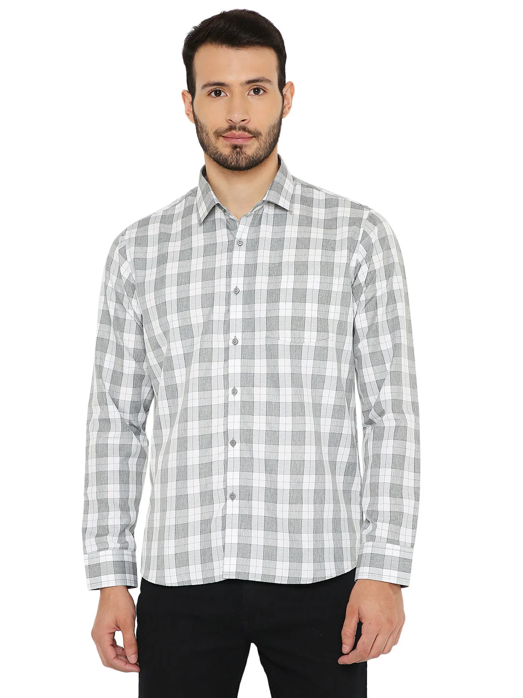 Slim Fit Big Checks Shirt in Green