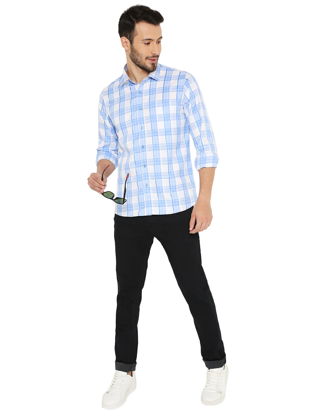 Slim Fit Checkered Shirt in Blue - Image 5