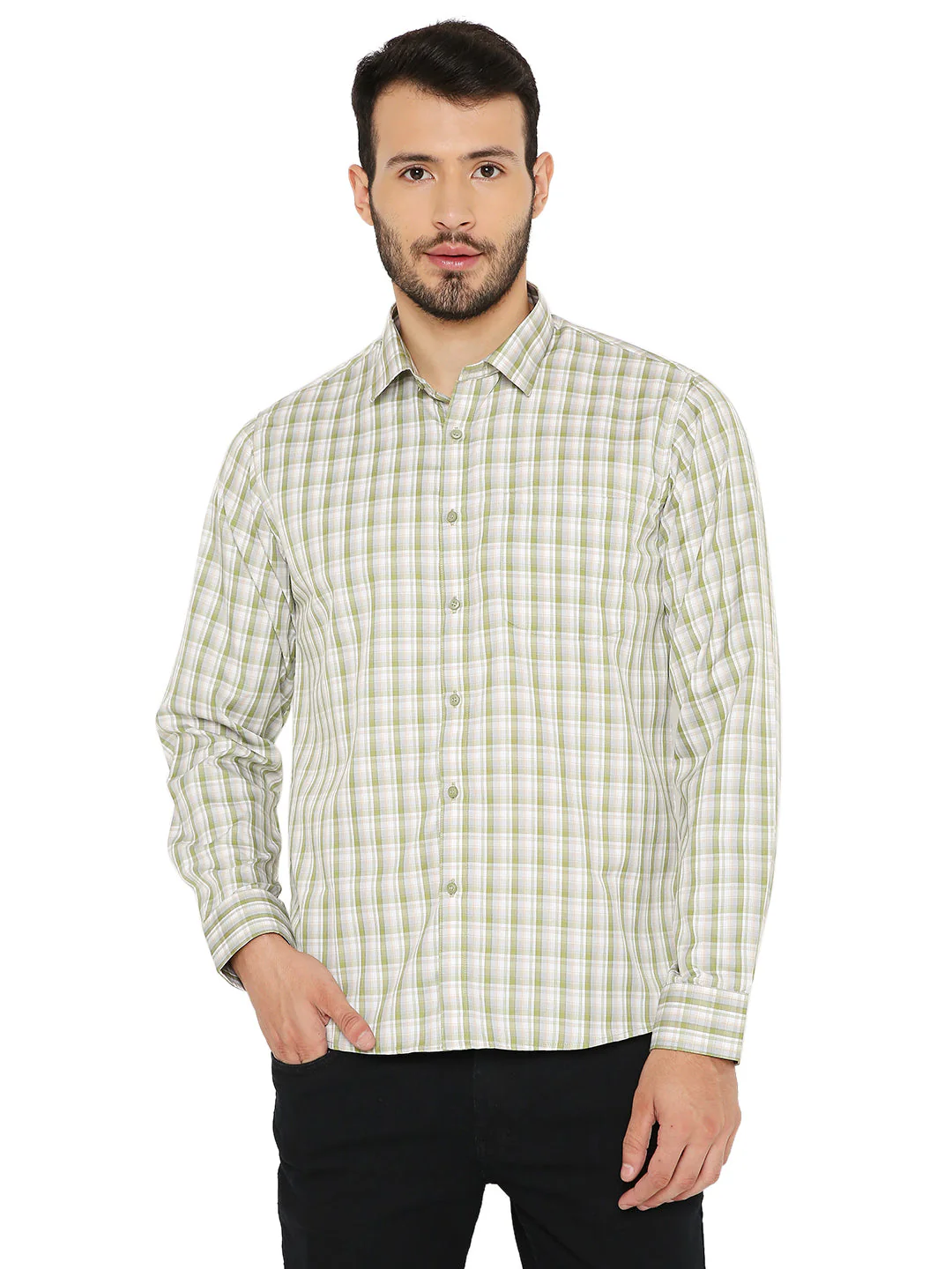 Slim Fit Checkered Shirt in Green - Image 13