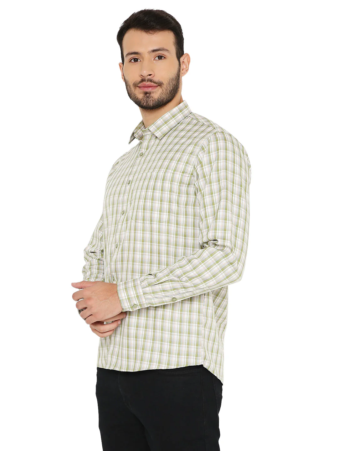 Slim Fit Checkered Shirt in Green - Image 2