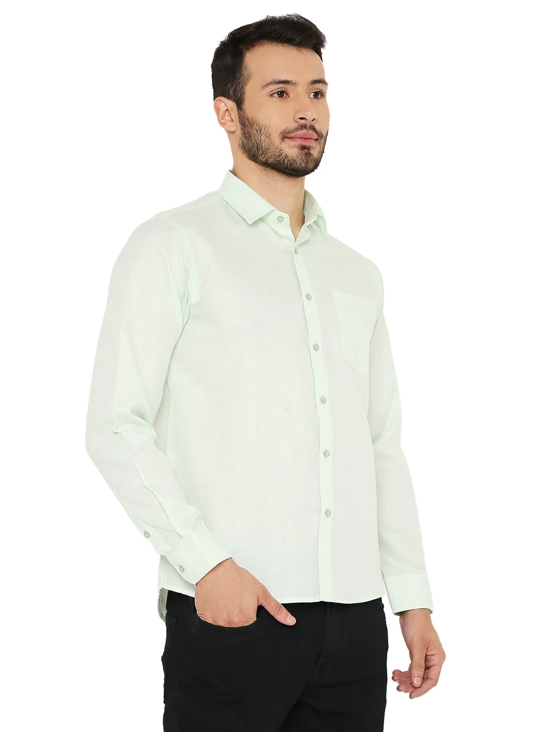Slim Fit Shirt in Pastel Green - Image 3