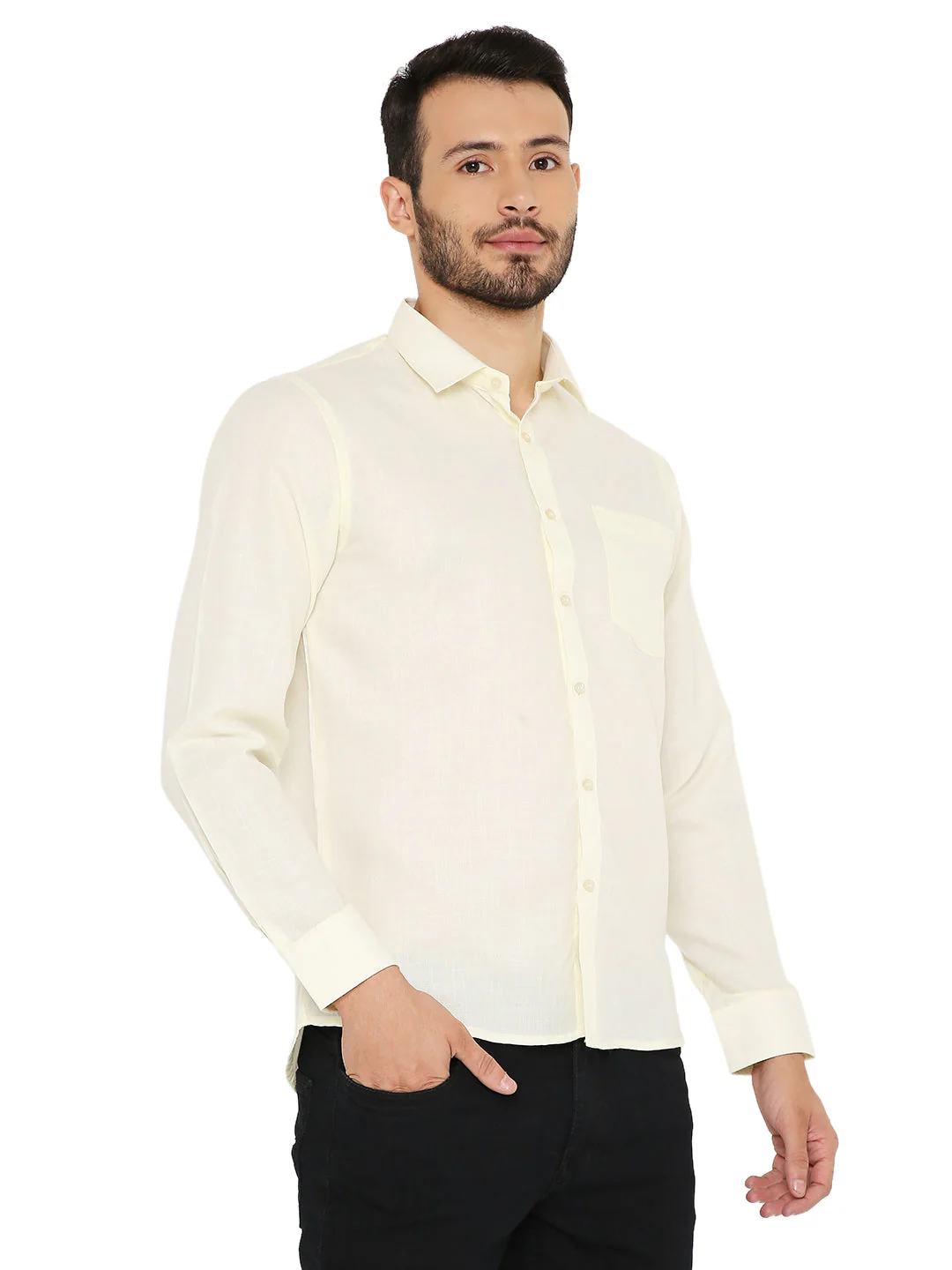 Slim Fit Shirt in Pastel Yellow - Image 3