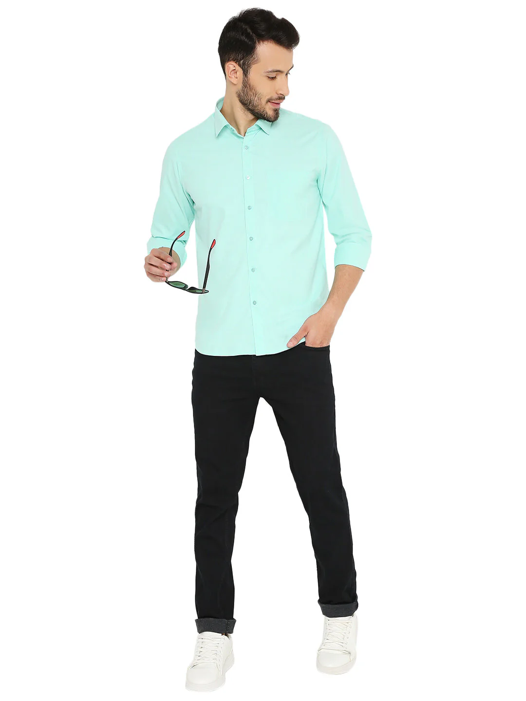Slim Fit Solid Bright Green Shirt - Image 5