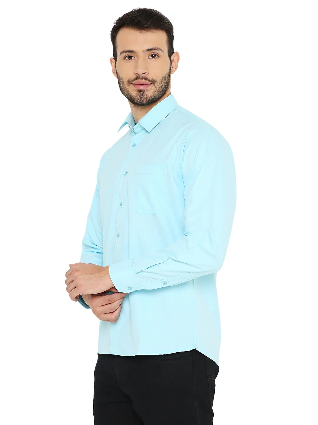 Slim Fit Solid Bright Light Blue Shirt - Image 2