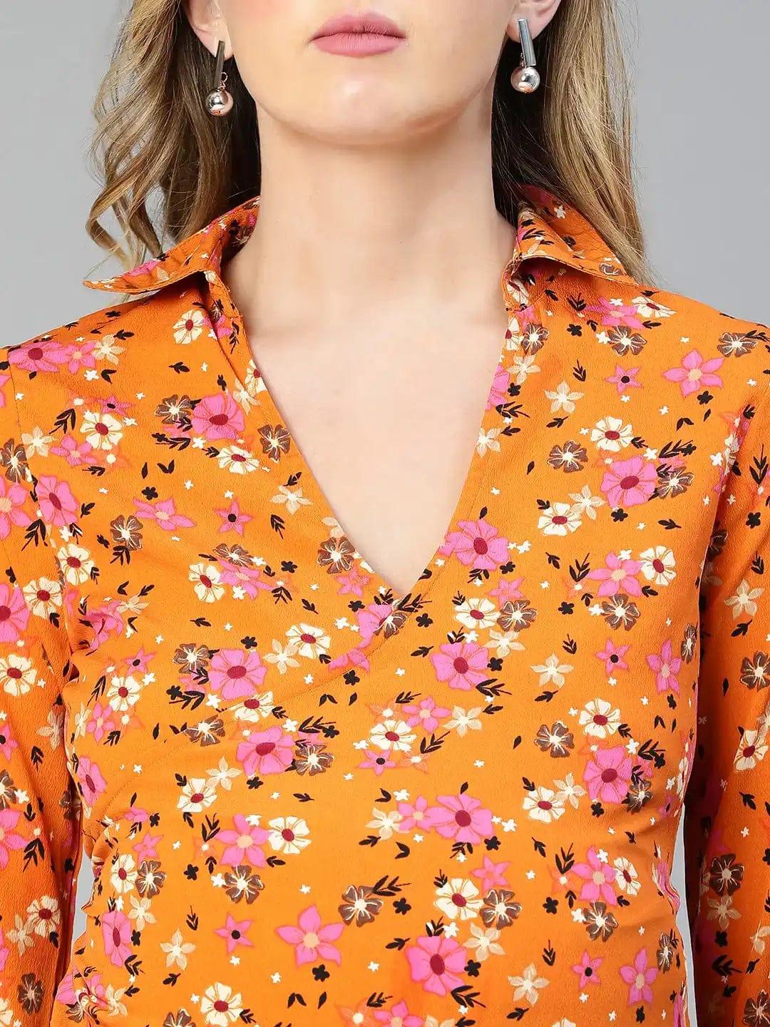 Slizy Orange Floral Print Wrapped Maternity Dress For Expecting - Image 6
