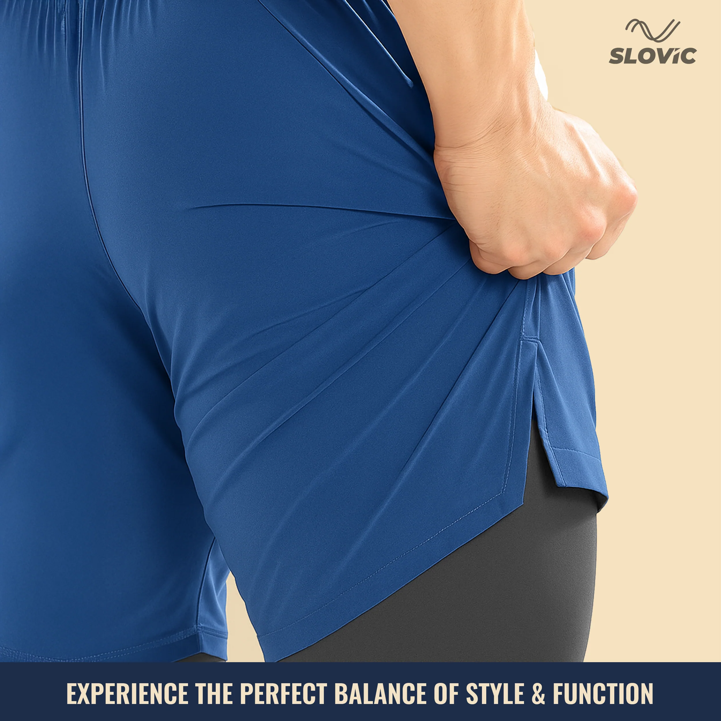 SLOVIC 2 in 1 Double Layer Running Shorts- L - Image 5