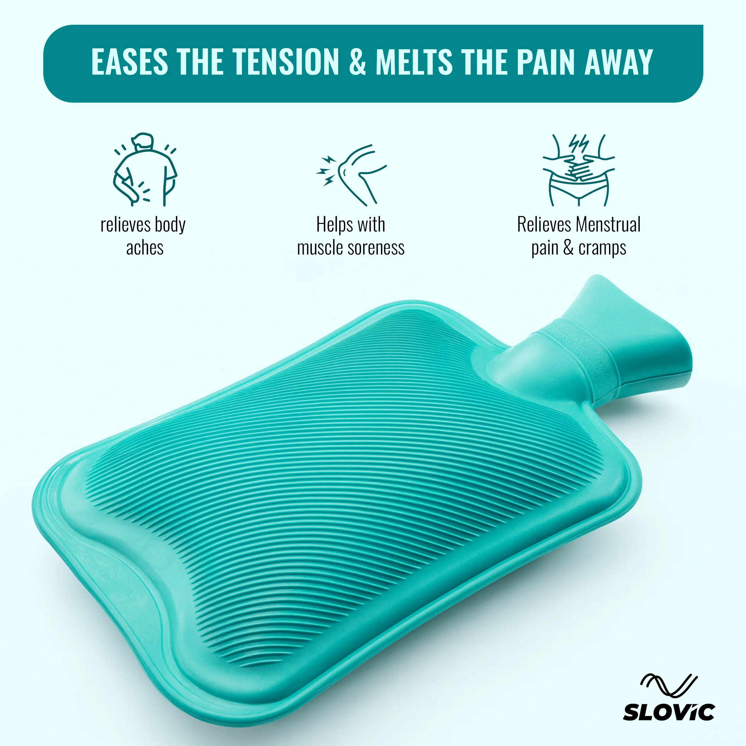Slovic 2L Green Hot Water Bottle Bag – Pain Relief for Back, Cramps & Stomach - Image 2