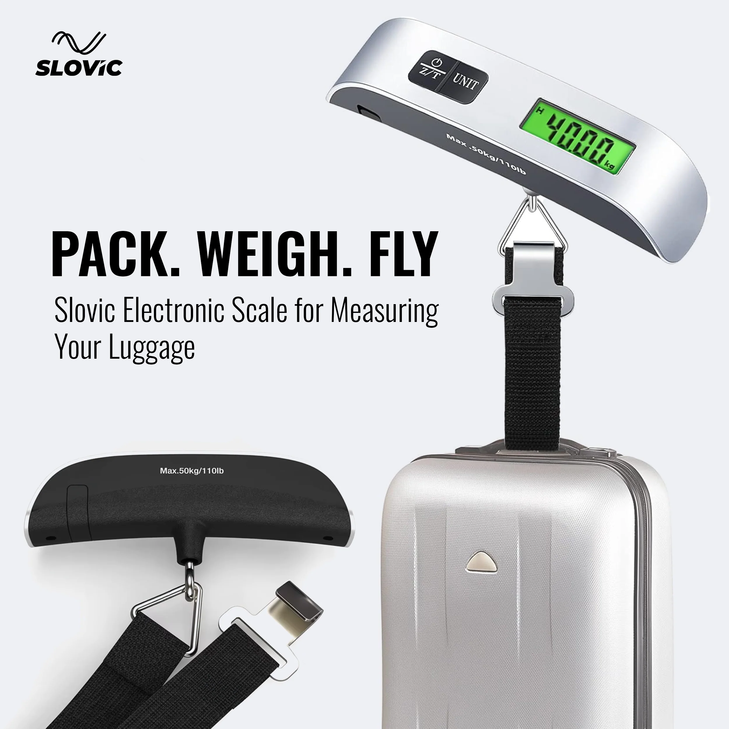 Slovic 50kg Digital Luggage Scale with LCD Indicator – Black & Silver, Travel Friendly - Image 2