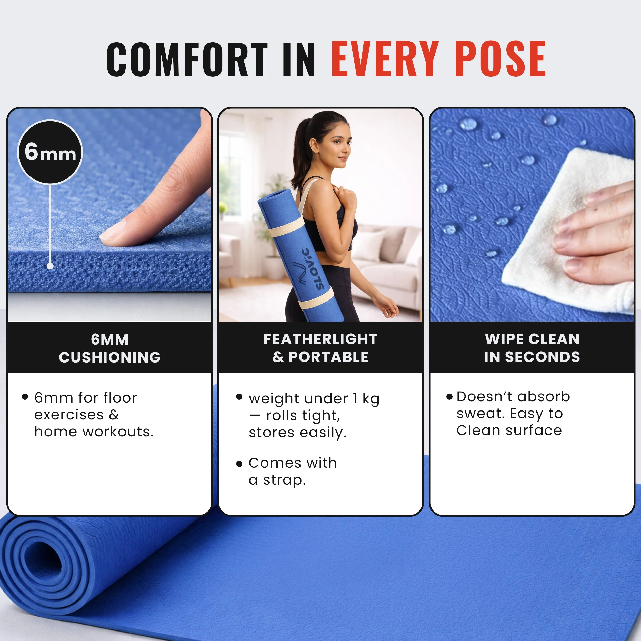 Slovic Blue Thick Yoga Mat - 6mm - Image 3