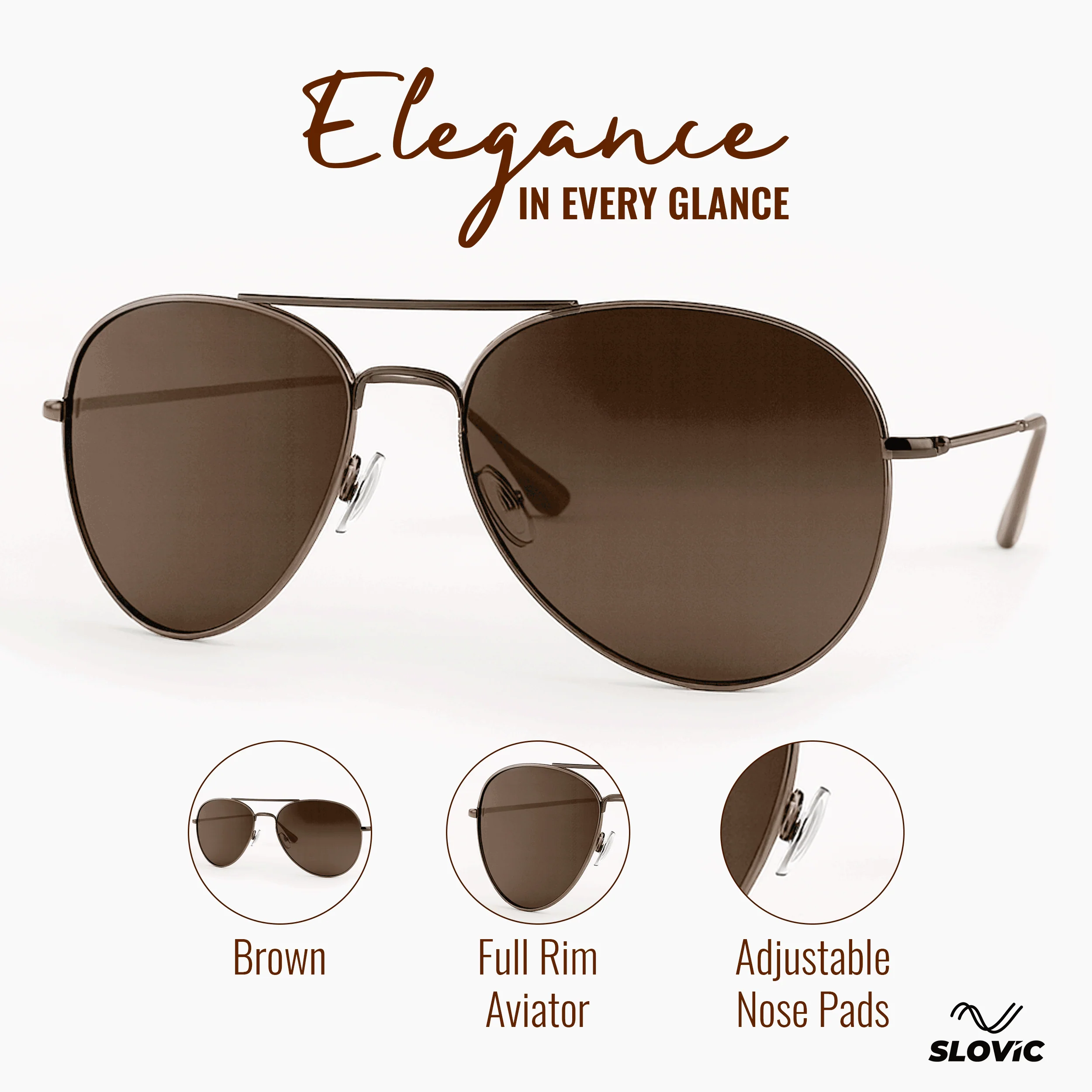 Slovic Brown Aviators Sunglasses with UV400 Protection Lenses for Men & Women - Image 3