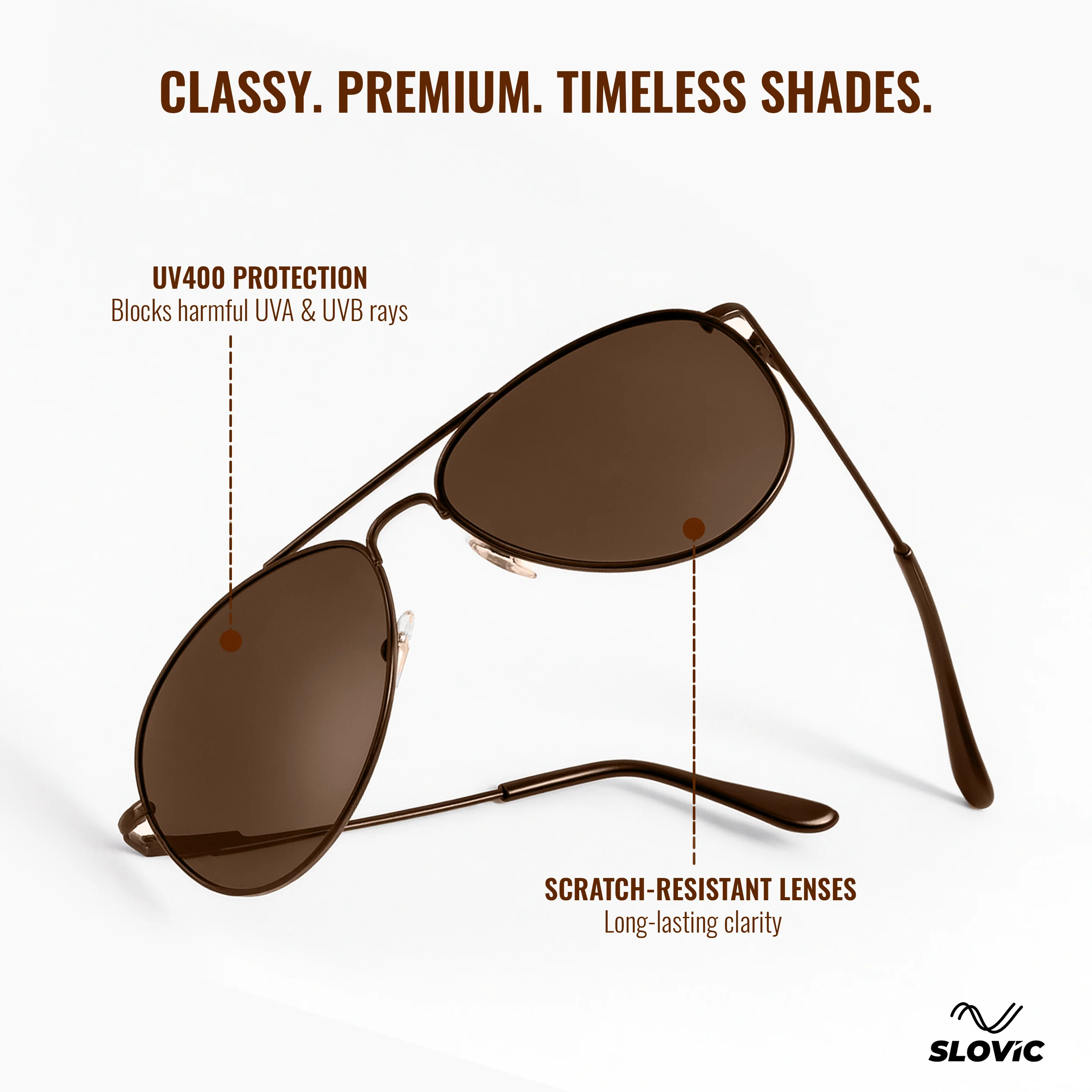 Slovic Brown Aviators Sunglasses with UV400 Protection Lenses for Men & Women - Image 4