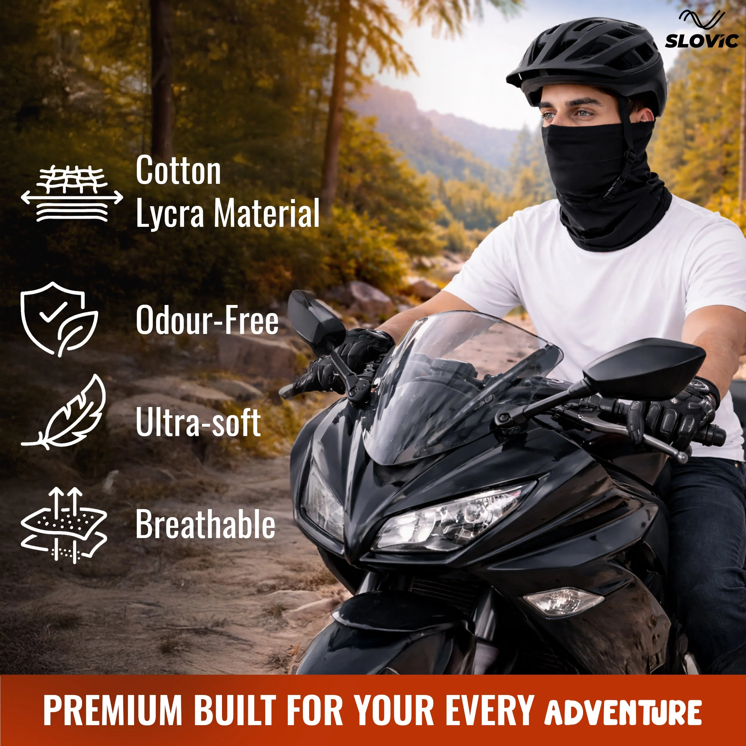 Slovic Cotton Lycra Full Face Bandana Mask For Men's | Breathable, Odor-Free & Comfort Fit | Ideal for Biking, Trekking & Gym - Image 3