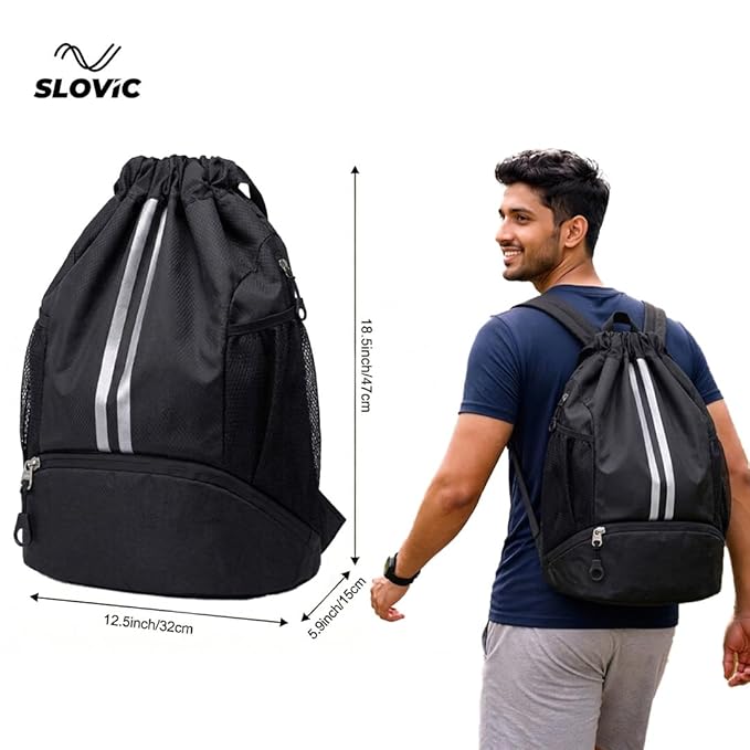 Slovic Drawstring Gym Bag 22L with Shoe Compartment