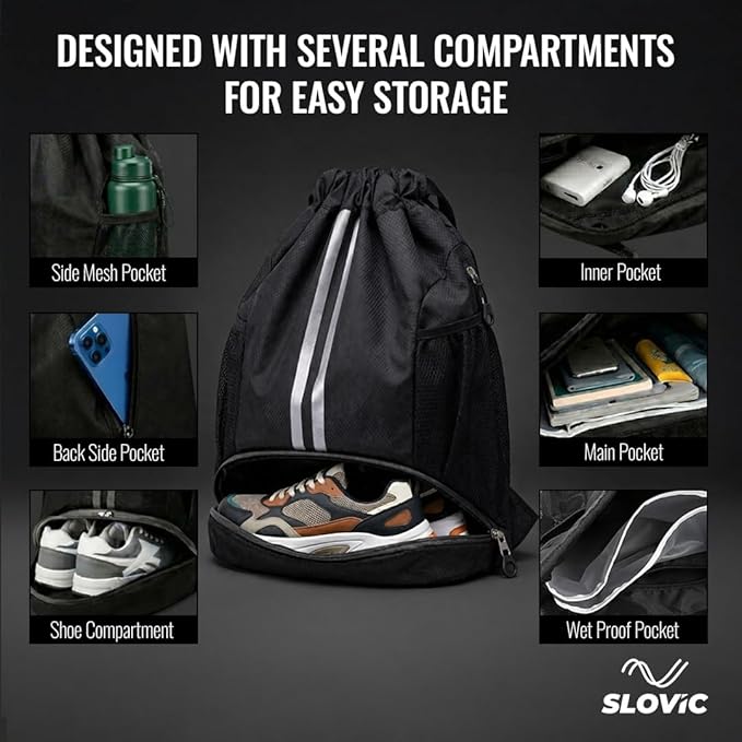 Slovic Drawstring Gym Bag 22L with Shoe Compartment - Image 2