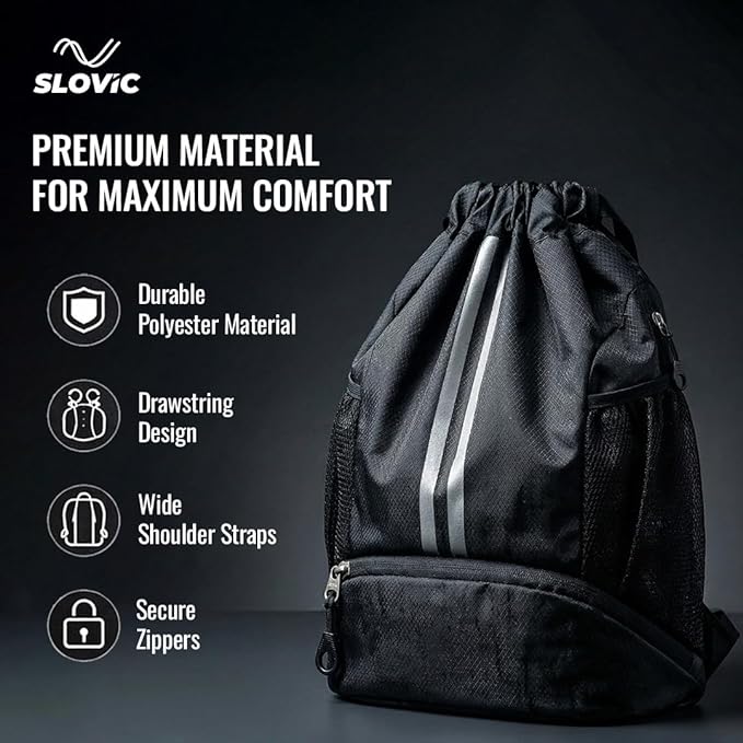Slovic Drawstring Gym Bag 22L with Shoe Compartment - Image 5