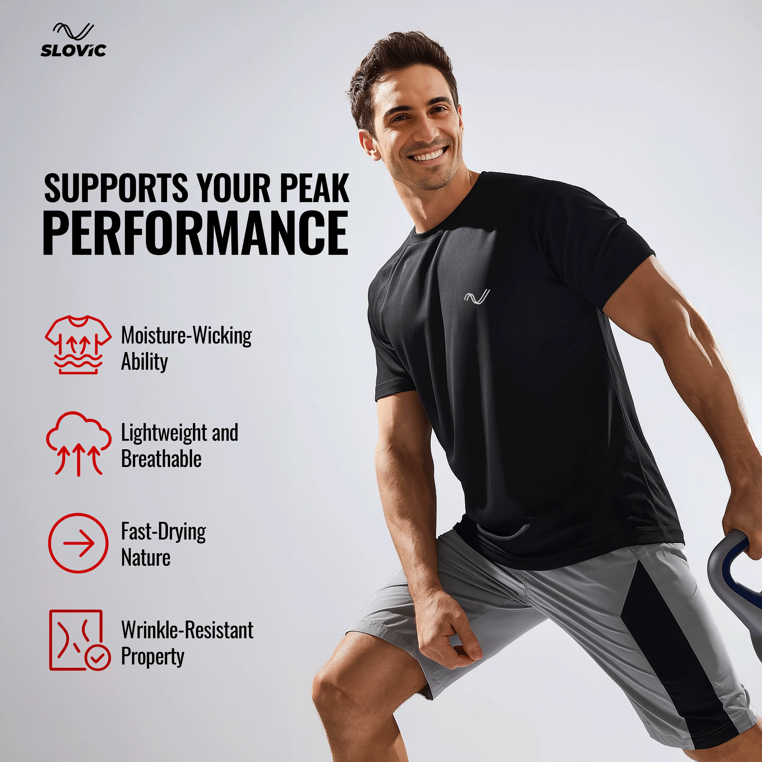 Slovic Dry Fit Gym/Sports T-Shirt for Men & Women | Black | Size - L - Image 3